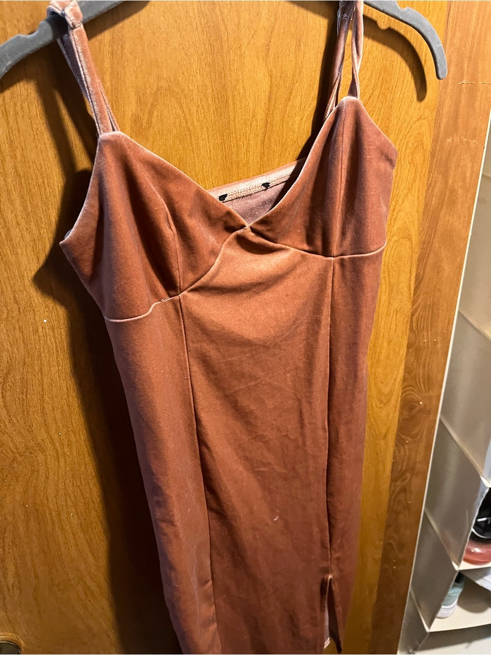 Velvet Spaghetti Strap Slip Dress in Dusty Rose